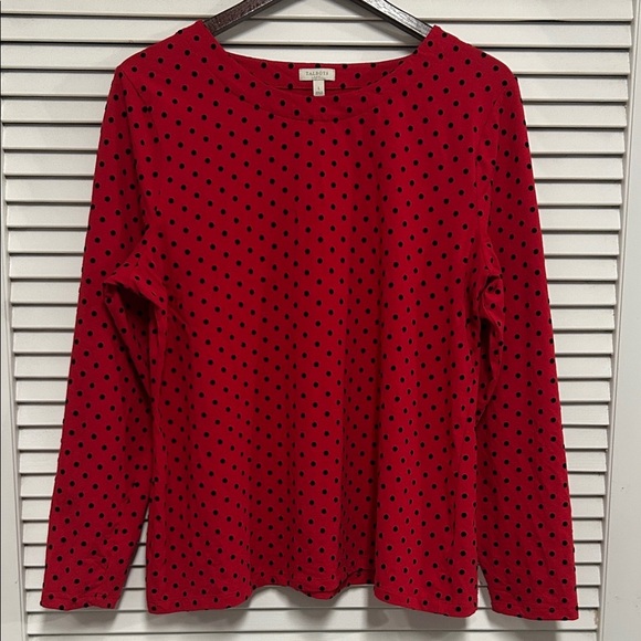 Talbots Tops - Talbots Red and Black Velvet Polka Dot Long Sleeve Top